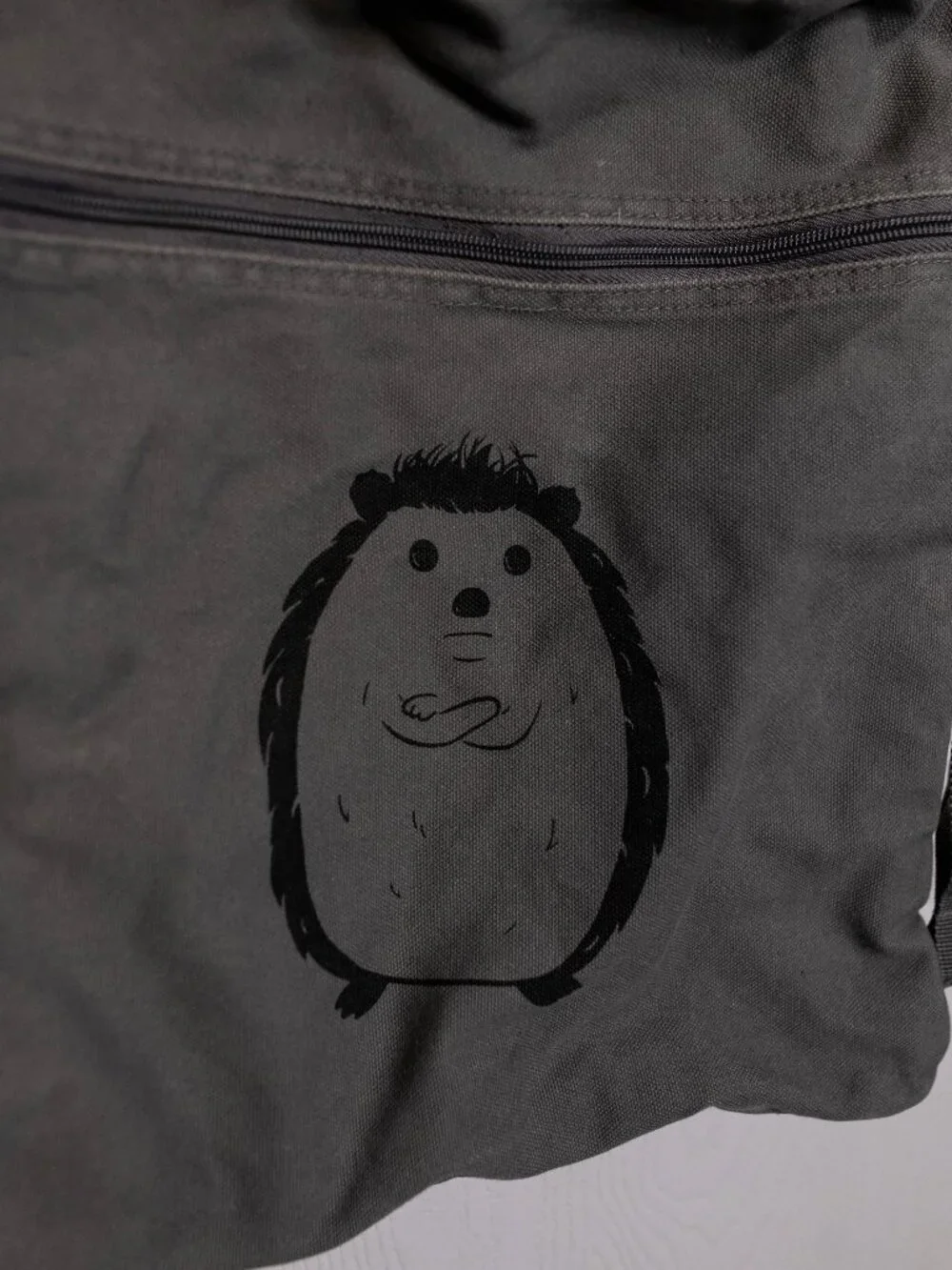 Gray Vintage Wash Displeased Hedgehog Canvas Drawstring Backpack